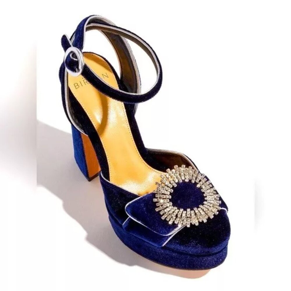 ❤️ $750 Alexandre Birman Madelina Velvet Crystal Platform Ankle Strap Pump; 39